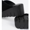 Fekete velúr női éktalpú papucs, 6,5 cm-es sarokkal