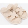 Világosbézs színű női lapos talpú papucs