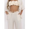 Világos bézs női nyári viszkóz nadrág kötött övvel
