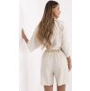Világos bézs női nyári viszkóz rövidnadrág kötött övvel