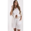 Fehér női nyári viszkóz rövidnadrág kötött övvel