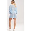 Világoskék női kötött blúz szett 3/4-es ujjal és rövidnadrággal (Méret ONE SIZE)