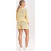 Világossárga női kötött blúz szett 3/4-es ujjal és rövidnadrággal