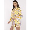 Sárga női virágmintás blézer és szoknya szett beépített rövidnadrággal