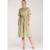 Khaki pamut midi ruha gallérral és övvel
