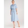 Világoskék pamut midi ruha gallérral és övvel