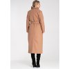Női bézs hosszú kabát gallérral és zsebekkel