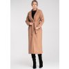Női bézs hosszú kabát gallérral és zsebekkel