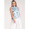 Fehér-kék női ujjatlan blúz