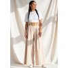 Bézs női elegáns bő szárú nadrág magas derékkal