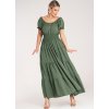 Sötétzöld nyári maxi ruha rövid ballonujjakkal