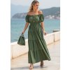 Sötétzöld nyári maxi ruha rövid ballonujjakkal