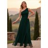Sötétzöld női hosszú ruha széles pántokkal