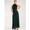 Sötétzöld női maxi ruha nyitott vállakkal