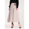 Bézs színű, elegáns midi szoknya oldalsó pántokkal és csatokkal