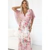 Rózsaszín és fehér, légies maxi ruha V-nyakkivágással és virágmintával