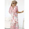 Rózsaszín és fehér, légies maxi ruha V-nyakkivágással és virágmintával