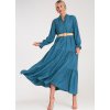 Kék viszkóz maxi ruha állógallérral