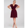 Bordó tüll ruha, rövid ujjú