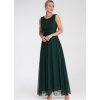 Sötétzöld tüll maxi ruha, megkötős derekú