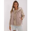 Bézs női bélelt steppelt mellény kapucnival