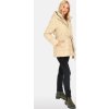 Világos bézs színű női rövid pehelykabát kapucnival és megkötővel