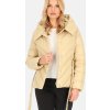 Bézs színű női rövid pehelykabát kapucnival és megkötővel