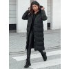 Női fekete hosszú steppelt téli kabát (Méret S)