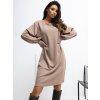 Sötétbézs női viszkóz miniruha  ballonujjú