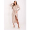 Bézs színű női viszkóz midi ruha vállvédővel