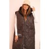 Barna női oversize steppelt mellény cipzáras kapucnival