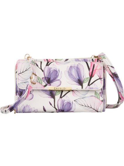 4U Cavaldi Bielo-fialová kvetovaná prešívaná peňaženka s odnímateľným popruhom M825