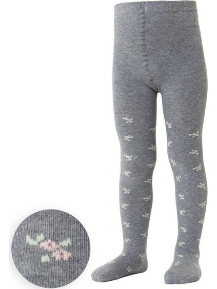 Sivé dievčenské pančuchy s kvetinkami Art. 071