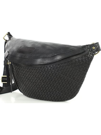 MARCO MAZZINI Čierna kožená crossbody taška/ľadvinka