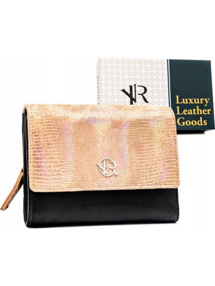 Rovicky Čierno-zlatá kožená peňaženka na patentku V319