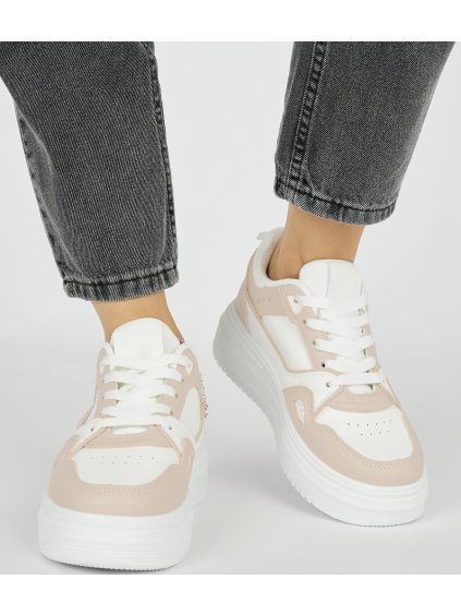Bielo-púdrové dámske športové topánky na platforme