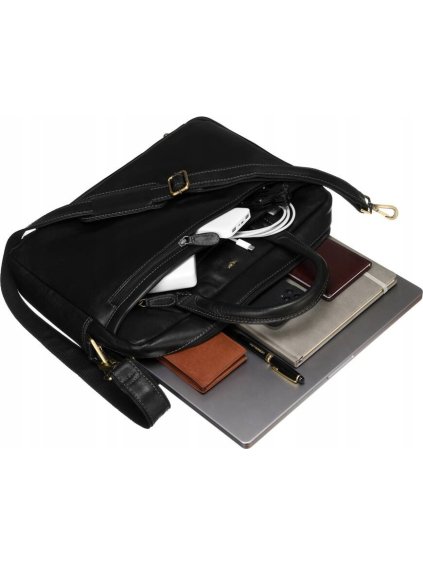 Peterson čierna kožená taška na notebook