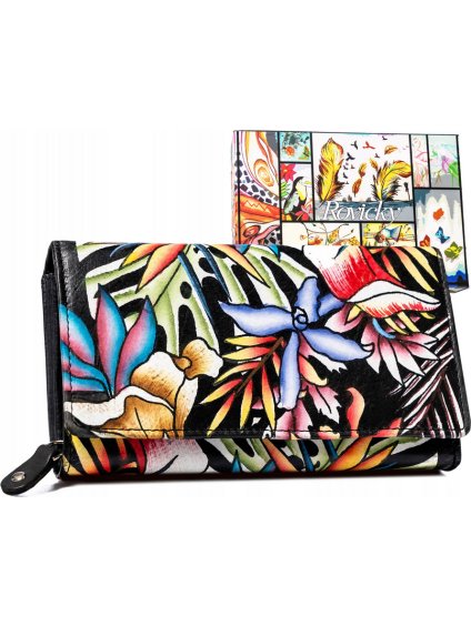 Rovicky čierna kožená peňaženka s farebnými vzormi V344