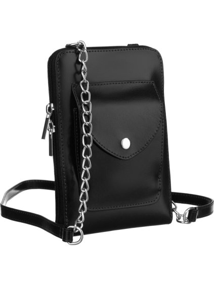 Čierna kožená crossbody kabelka s púzdrom na telefón