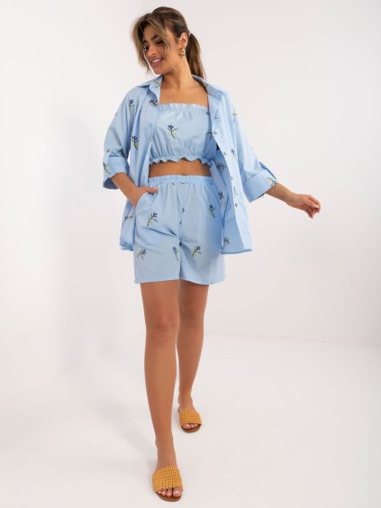 Svetlomodrá 3dielna bavlnená letná súprava