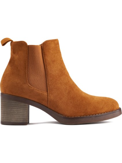 Karamelové chelsea členkové topánky na širokom podpätku