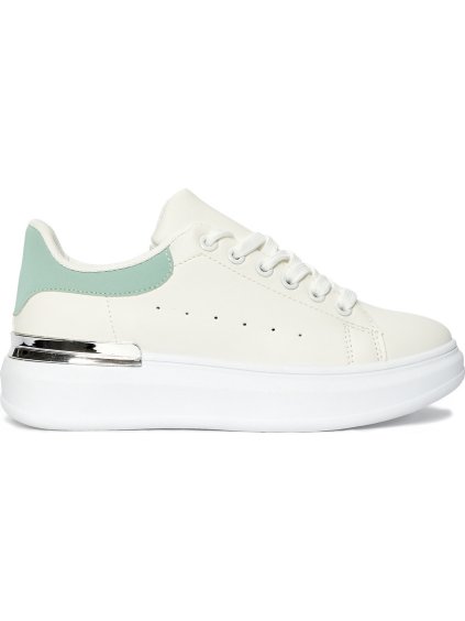 Biele tenisky dámske s mintovým doplnkom