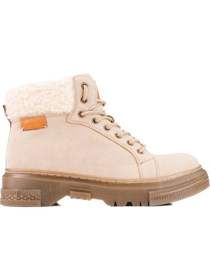 Béžové dámske členkové topánky s kožušinou