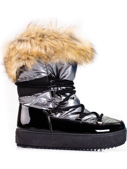 Dámske snehule na platforme s kožúškom Shelovet - strieborné