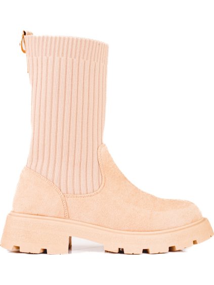 Béžové semišové čižmy s pružným zvrškom