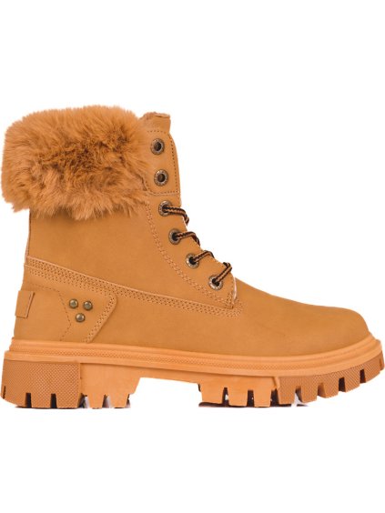 Hnedé dámske traperky s kožúškom