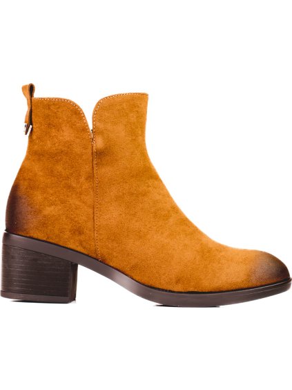 Dámske hnedé členkové topánky na nízkom podpätku