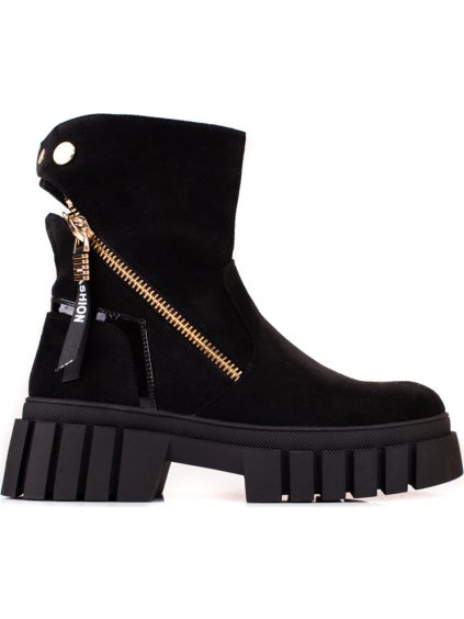 Čierne semišové členkové topánky na platforme