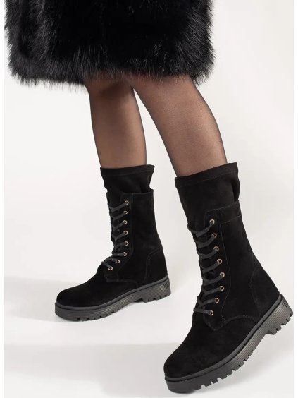 ČIERNE VYSOKÉ WORKERY Z KOŽE