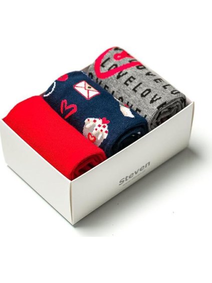 Modro-sivo-červená valentínska sada pánskych ponožiek Art.133